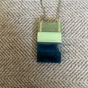 Elegant Green and Blue Pendant Rectangular Necklace